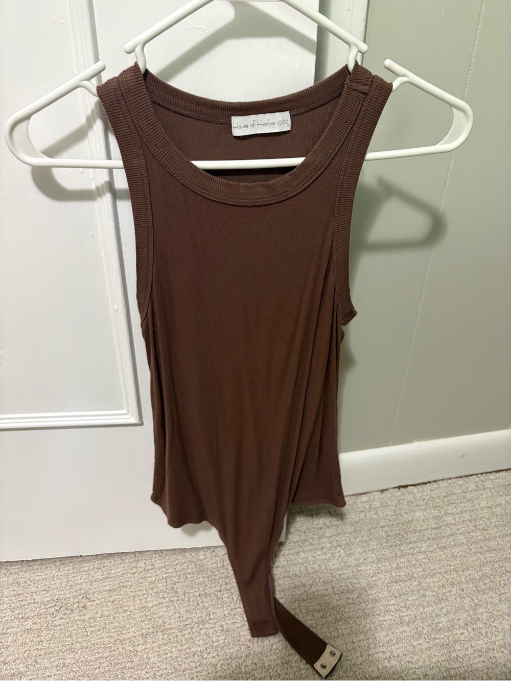 House of Harlow 1960 Chocolate Brown Ribbed Tank Bodysuit